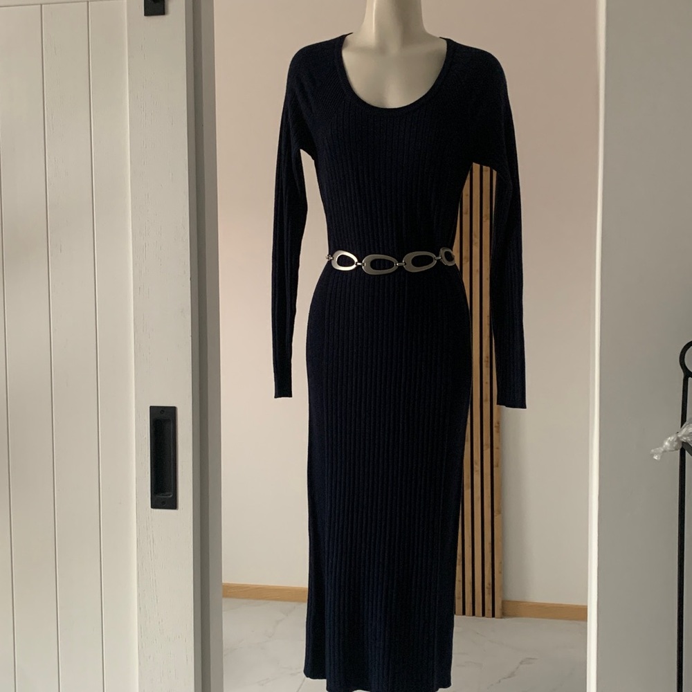 Elegant Nave Blue Long Sleeve Dress